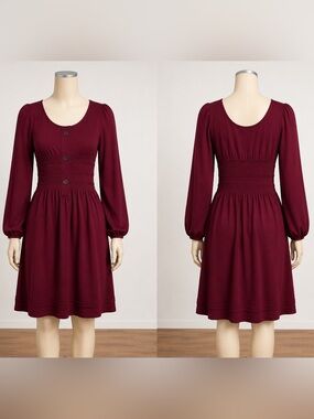 Lapis Sweater Dress Knit Length Burgundy Long Sheer Sleeve